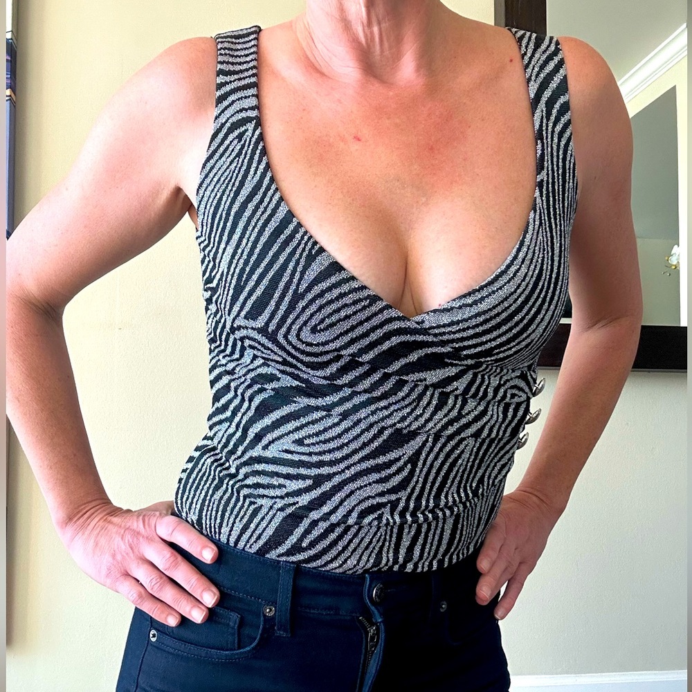 PATRIZIA PEPE ITALY Bodysuit S Zebra Metallic Wrap Top $267